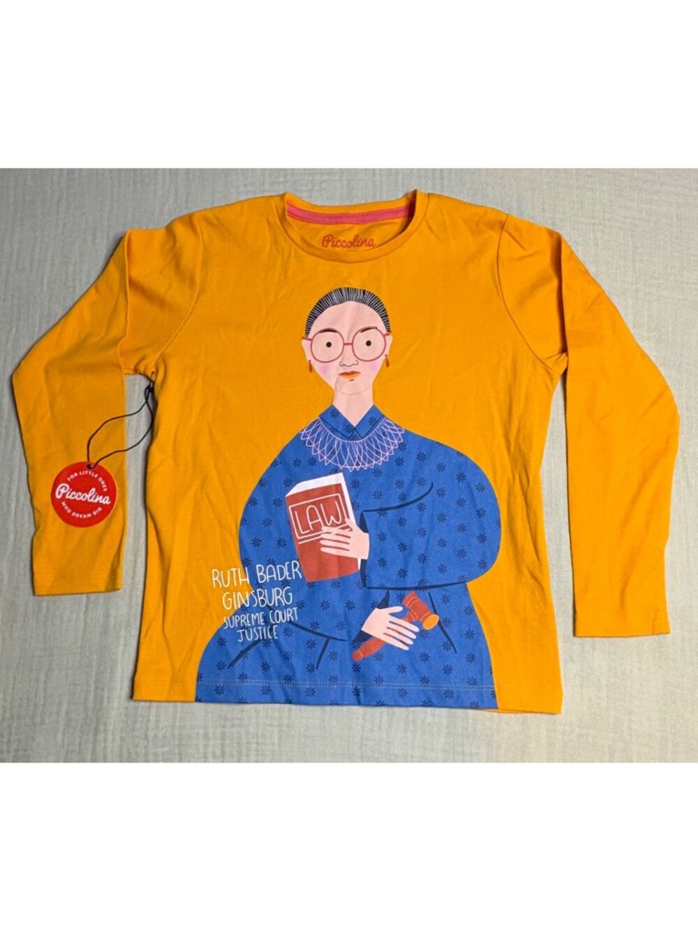 Ruth Bader Ginsburg Graphic Long-Sleeve Shirt By Piccolina Size 7 NEW With Tags